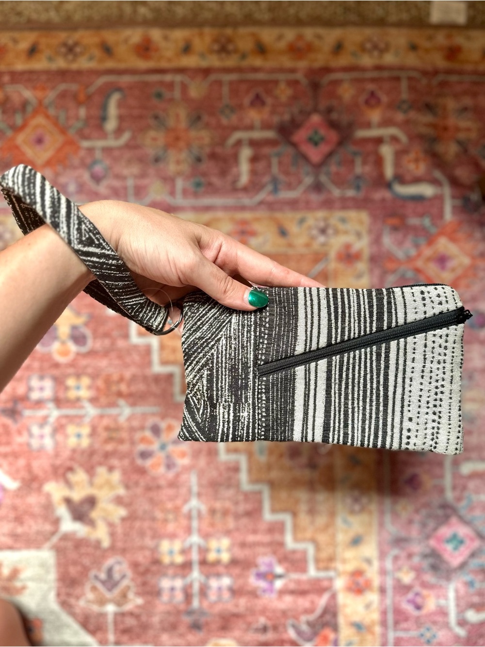 Maruca Black & White Striped Wristlet Bag